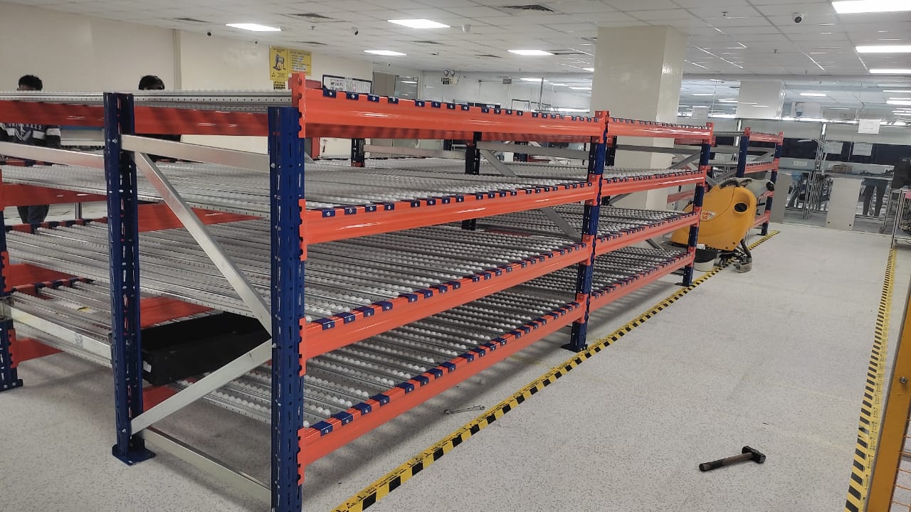 Overview of the custom-designed FIFO Rack system implemented for VVdn Company in Gurugram, enhancing warehouse efficiency and inventory management