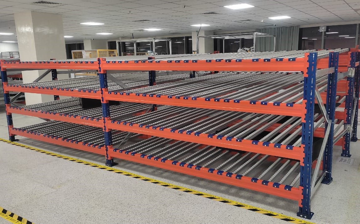 Overview of the custom-designed FIFO Rack system implemented for VVdn Company in Gurugram, enhancing warehouse efficiency and inventory management.
